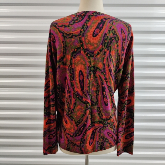 Talbots | Paisley Print Cardigan Sweater V-Neck Button Front - Womens Size Large - Picture 7 of 11